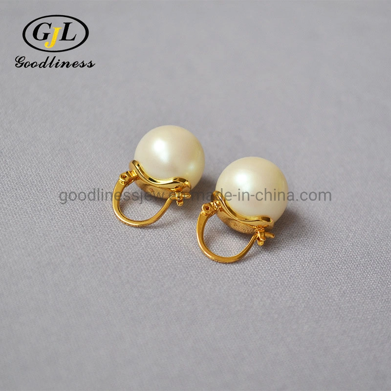 Women Fashion Jewelry Big Round Shaped Ear Clip Fancy Bridal Pearl Stud Earrings