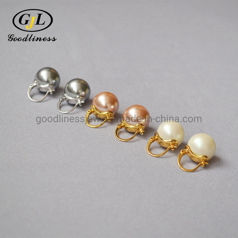 Women Fashion Jewelry Big Round Shaped Ear Clip Fancy Bridal Pearl Stud Earrings