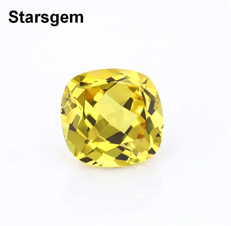 Starsgem pour la fabrication de bijoux 3CT Man Made Lab Créé 8*8mm 8mm Coussin Cut Saphir Jaune