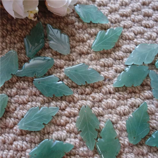 Aventurine Verte Naturelle Sculptée Feuille 16X29mm Pierre Précieuse pour Le Bricolage